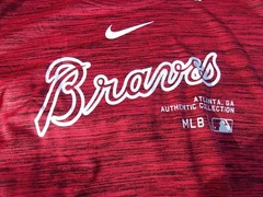 NWT Nike dri fit T, Atlanta Braves, men’s M, L, XL, heather red, poly., MLB, $40