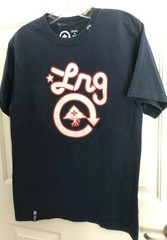 LRG LIFTED RESEACH GROUP Mens M Navy Blue Red TEE T-SHIRT Logo TOP 100% Cotton