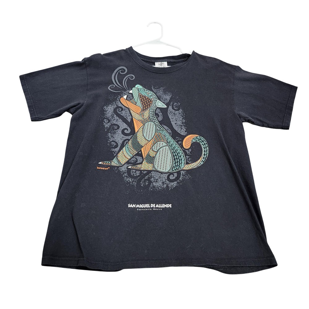 Karani-Art Shirt Mens Large Black San Miguel Dog Graphic Tee Mexico Souvenir