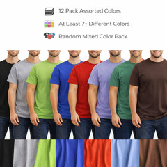 BILLIONHATS 12 Pack Mens Cotton Short Sleeve Lightweight T-Shirts(Assorted B, S)