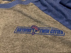 NEXT LEVEL BASEBALL RAGLAN SKYDIVING TWIN CITIES GRAPHIC ( MENS L ) HEATHER BLUE