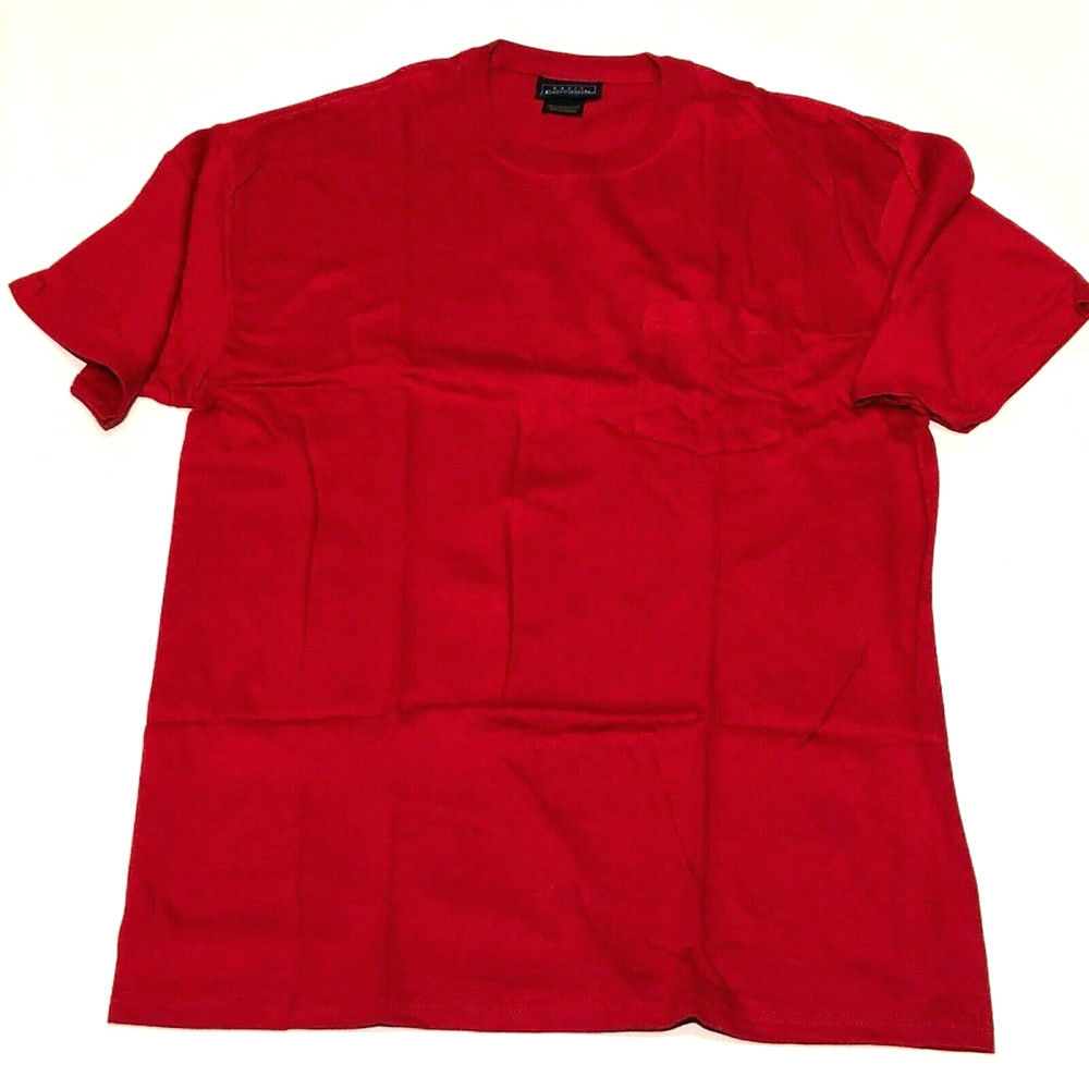 New Mens Red Basic Edition T-Shirt 100%Cotton-Front Pocket-Size Medium-Easy Care
