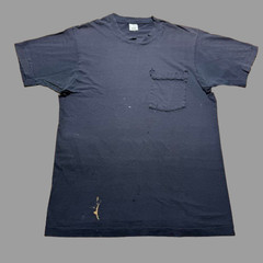 Vintage 80s Blank Minimalist Distressed Single Stitch Pocket T-Shirt – Large