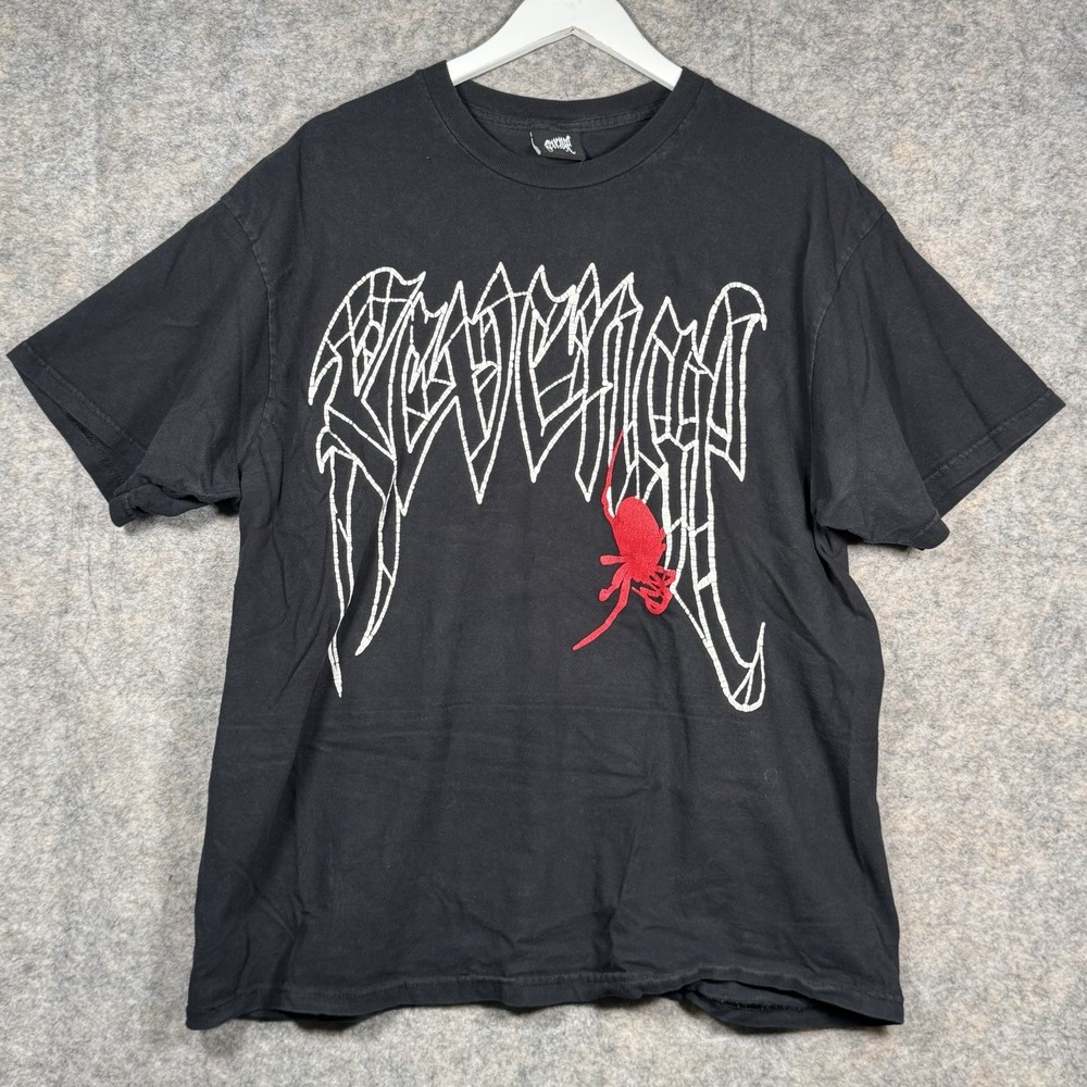 Revenge Streetwear Black Double Sided Spider Graphic T Shirt Mens Size XL 23×29