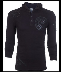AMERICAN FIGHTER Black on Black AVERETT Long Sleeve Henley Hoodie T-shirt NWT