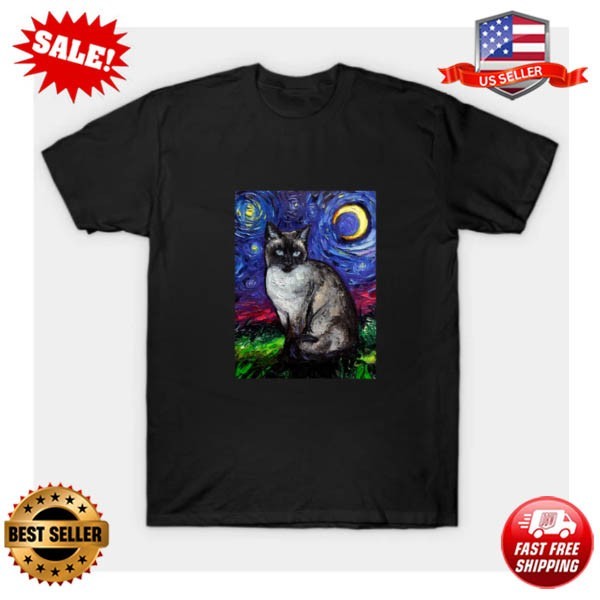 Siamese Cat Starry Night T-Shirt Vincent Van Gogh Funny Cat Lover Tee