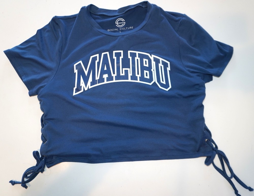 “MALIBU” CROP SHIRT WITH ADJUSTABLE SIDE TIES SIZE LARGE