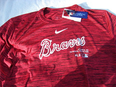 NWT Nike dri fit T, Atlanta Braves, men’s M, L, XL, heather red, poly., MLB, $40