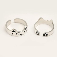 925 Sterling Silver Cat Ring, Adjustable Open Kitty Ring Size US 6-7, Cute An…