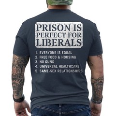 Prison is Perfect for Liberals Anti Liberal Quote Retro ON BACK T-Shirt