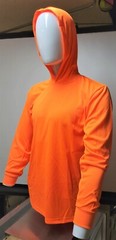 Orange Long Sleeve Safety Shirt With Hoodie, Quick Dry Polyester Birdeye mesh