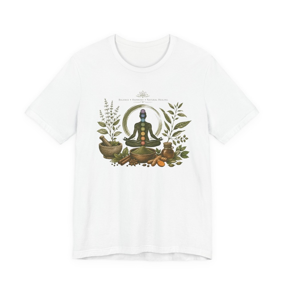 Chakra Meditation Illustration Tee | Yoga Pose, Herbs & Bowls
