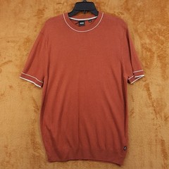 HUGO BOSS Shirt Mens Large Burnt Orange Pullover Crew Linen Knit JIOVANOTTO $198