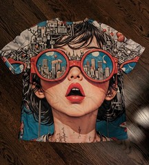 Anime Girl Cyberpunk T Shirt 2XL All Over Print City Glasses Harajuku Streetwear