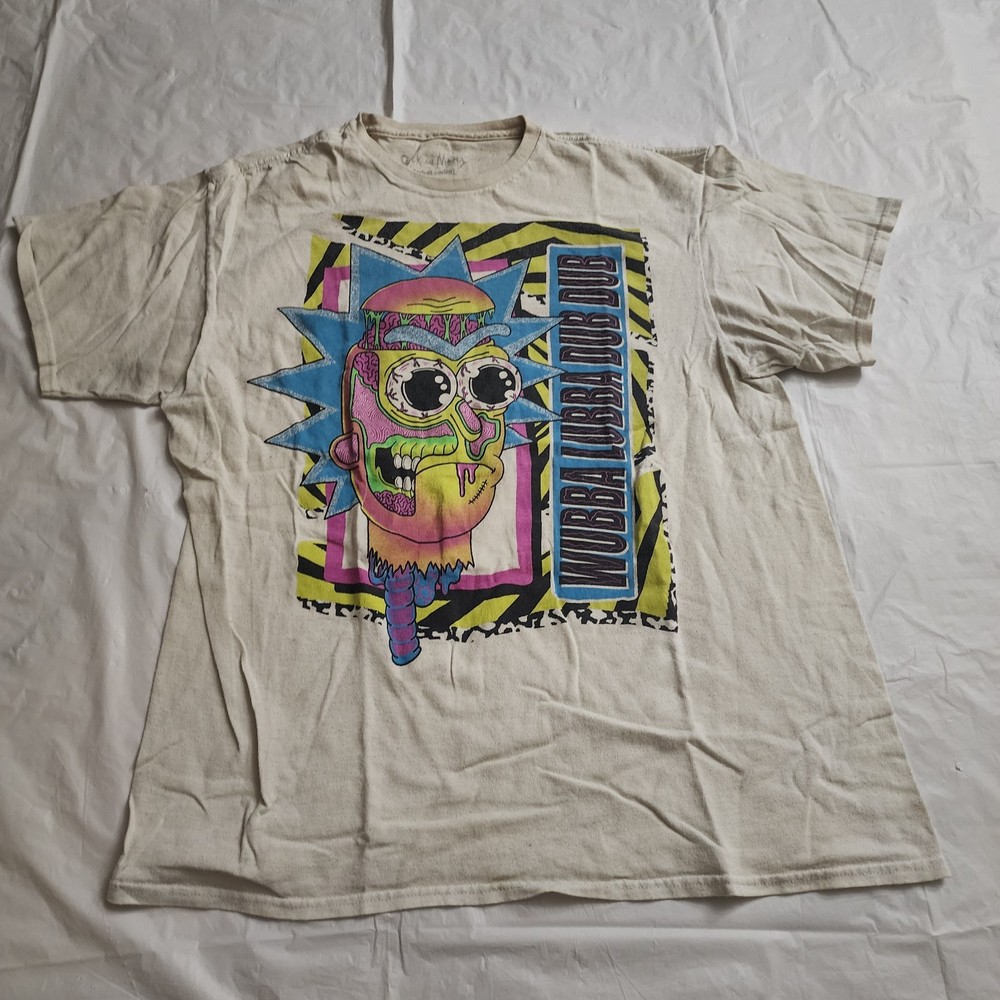 Rick & Morty Wubba Lubba Dub Dub Cream T-Shirt Retro Adult Swim Cartoon Mens L