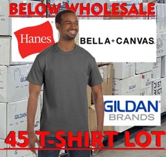 Below WHOLESALE 45 Blank 4XL GREY Gildan 5000 Hanes Bella+Canvas 3001 Tshirt Lot