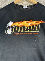 Vtg Outlaw USA Flaming Logo T Shirt Large Y2K Streetwear World F@#%!ng Wide