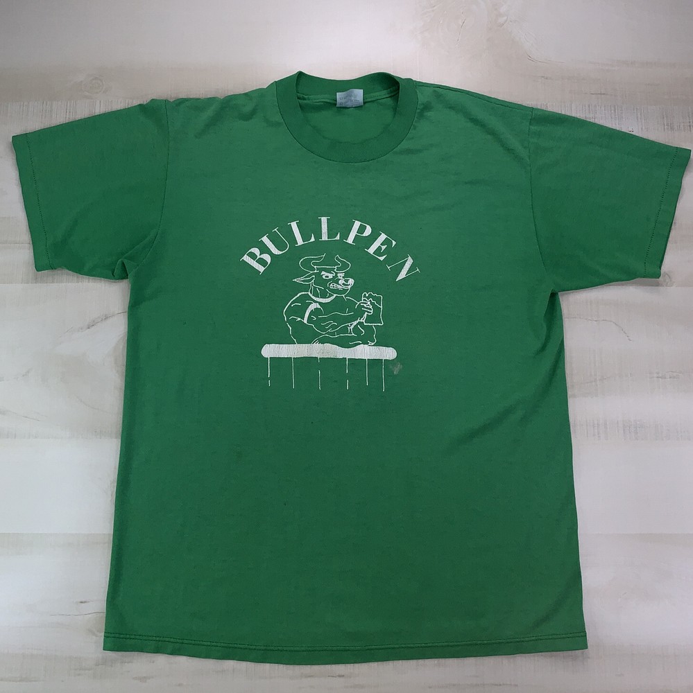 Vintage 80s-90s Steadman USA Made “BULLPEN” Bull Graphic T Shirt Single Stitch