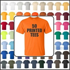 50 Printed cotton tees (small thru XL) – front only